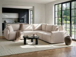 KACOVI Boucle Fabirc 5 Seater L Shaped Corner Sofa - White, Right Hand Facing