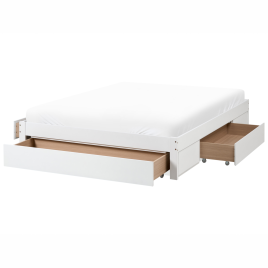 VALCRANE Kingsize Wooden Bedframe with Storage Drawers - White