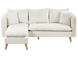 Corner Sofa - DILVAK 3 Seater Fabric Sofa with Ottoman White