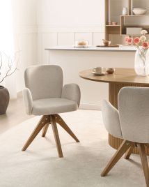 CIZEXI Faux Linen Swivel Dining Chair - Light Beige