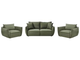 CLIFDEN Fabric 3 Seater Sofa and 2 Armchairs Sofa Set - Green