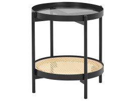 Glass Top Side Table Light Wood with Black RENO