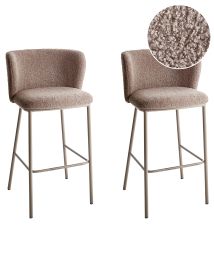 Set of 2 Bar Chairs MINA II Boucle Brown