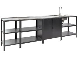 4 Piece Outdoor 3 Kitchen Islands and Cabinet Set with Sink Black VILAMA