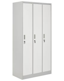 CLARESTON Metal 3-Door Office Storage Locker Cabinet - Grey with White