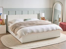 DIYARO Super Kingsize Ottoman Boucle Bedframe - White