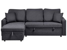 GRIMDON Faux Linen 3 Seater L Shaped Corner Sofabed - Black, Left Hand Facing
