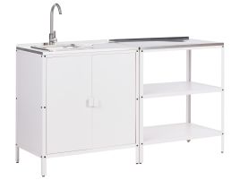 VLIAMA 2 Piece Outdoor Kitchen Set with Sink Metal Cabinet with Open Shelf White