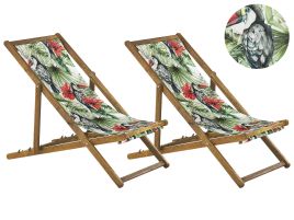 ELDMERE Set of 2 Folding Deck Chairs - Light Oak