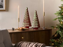 FEJARO Christmas Decor Tree Glass Figurine Set of 2 - Green and Red