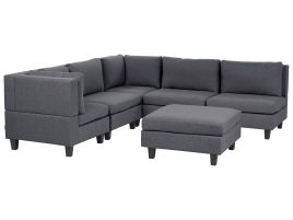 5 Seater Right Hand Modular Fabric Corner Sofa with Ottoman Dark Grey UNSTAD