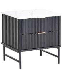 GLASTY 2 Drawer Bedside Table Marble/ Black