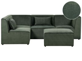 LEABRIDGE Corduroy Fabric 4 Seater L Shaped Corner Sofa with Ottoman - Dark Green, Left Hand Facing