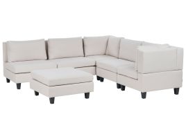 5 Seater Left Hand Modular Fabric Corner Sofa with Ottomane Light Beige UNSTAD