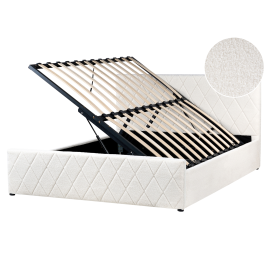 CORVA Kingsize Boucle Fabric Ottoman Storage Bedframe - Off-White