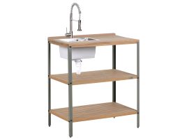 HORNLEIGH Wooden Outdoor Kitchen Island with Sink - Brown with Silver