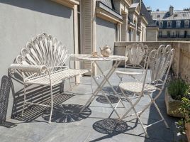 HAVERFORD Garden Bistro Table with Bench and Chair Set - Off White