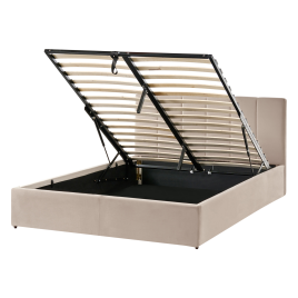 SEREN Double Velvet Ottoman Storage Bedframe - Taupe