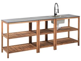 HORNWELL Wooden 3 Piece Outdoor Kitchen Set with Sink 80 cm - Brown with Black