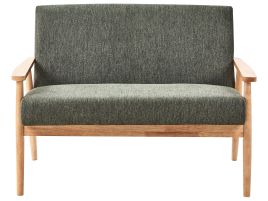 COLBOURNE Fabric 2 Seater Sofa - Green with Light Oak