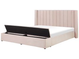 NOVA Waterbed with Storage Bench Velvet 180 x 200cm EU Super Kingsize Bedframe Pastel Pink