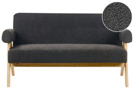 COALWORTH Boucle Fabric 2 Seater Sofa - Black with Light Oak