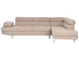 Left Hand Corner Fabric Sofa Beige NORREA II