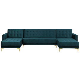ABERVON Velvet 4 Seater U Shaped Corner Sofa Bed - Teal