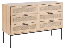 PEACEHAVEN Oak Finish Rattan Chest of Drawers - Large-sized, 6 Drawers, Double