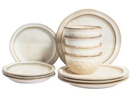 Set of 12 Dinnerware CHIVES Stoneware Light Beige