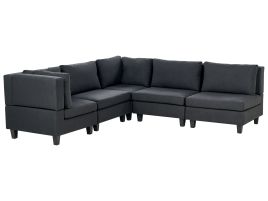 5 Seater Right Hand Modular Fabric Corner Sofa Black UNSTAD