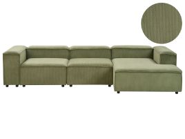 Left Hand 4 Seater Modular Jumbo Cord Corner Sofa Green ARDAL