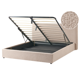 LEVISH Kingsize Boucle Fabric Ottoman Storage Bedframe - Taupe