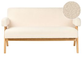 COALWORTH Boucle Fabric 2 Seater Sofa - Off White with Light Oak