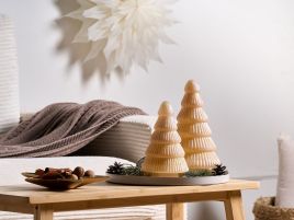 FEHIVO Christmas Decor Tree Glass Figurine Set of 2 - Beige