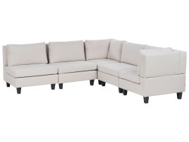 5 Seater Left Hand Modular Fabric Corner Sofa Light Beige UNSTAD