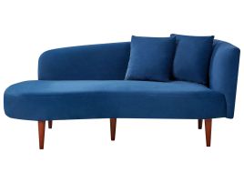 Right Hand Velvet Chaise Lounge Blue CHAUMONT