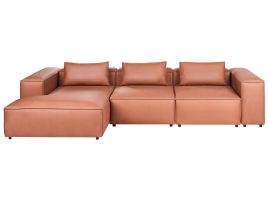 COMLEIGH Faux Leather 4 Seatrer L Shaped Corner Sofa - Brown, Left Hand Facing