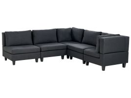 5 Seater Left Hand Modular Fabric Corner Sofa Black UNSTAD