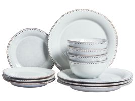 Set of 12 Dinnerware CHERVIL Stoneware Light Blue