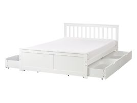 OLEA II Bedframe with Storage Drawers Wood 140 x 200cm EU Double Bed White