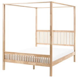 ARCLORA Kingsize Wooden Canopy Bed - Light Brown