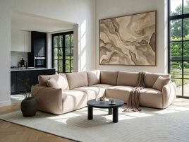 KACOVI Boucle Fabirc 5 Seater L Shaped Corner Sofa - Beige, Left Hand Facing