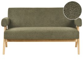 COALWORTH Boucle Fabric 2 Seater Sofa - Green with Light Oak