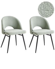 Set of 2 Dining Chairs ONAGA Boucle Light Green