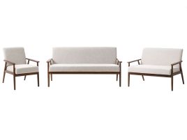 COLBOURNE Fabric 3 Seater 2 Seater and Armchair Sofa Set - Grey with Dark Oak