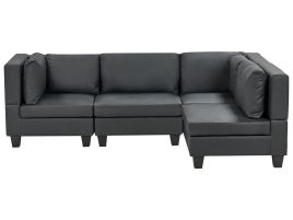 4 Seater Left Hand Modular Faux Leather Corner Sofa Black UNSTAD
