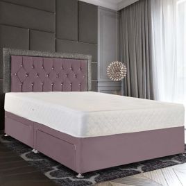 Sicillia Glitter Divan Plush Velvet Bed - Pink in 5 Sizes