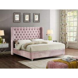 Adriana Plush Velvet Bed - Pink in 5 Sizes