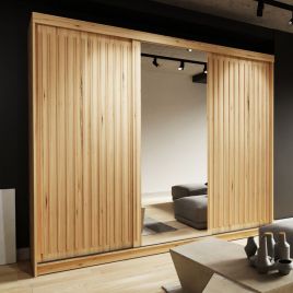 Sliding Wardrobe - ZEUS 3 Door Mirrored Wardrobe Oak 250cm
